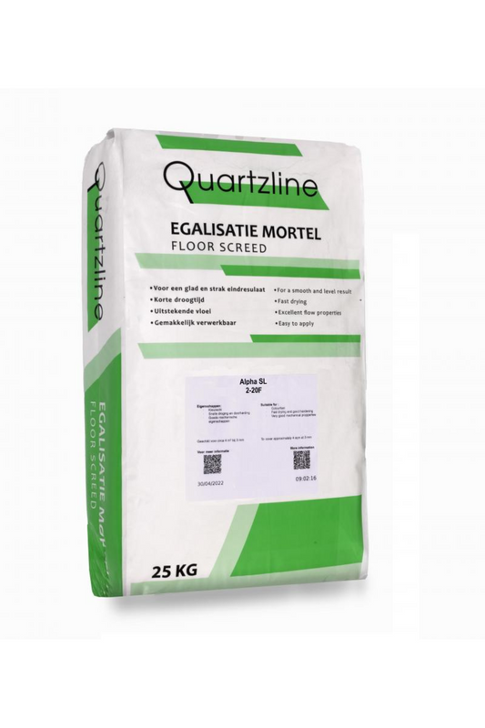 Alpha Underlayment 2-20F - A gypsum-based fibre-reinforced levelling mortar suitable for interior levelling.